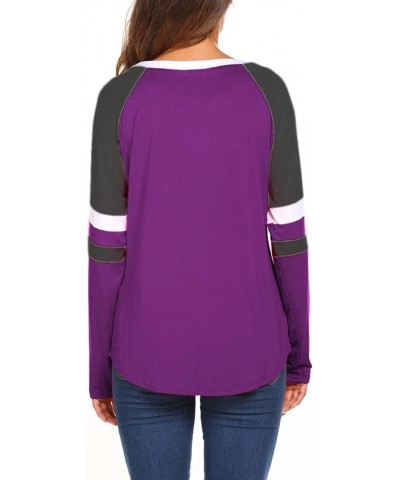 Long Sleeve T Shirts for Women V Neck Loose Fit Cotton Raglan Baseball Tee Shirt Deep Purple $12.74 Tops