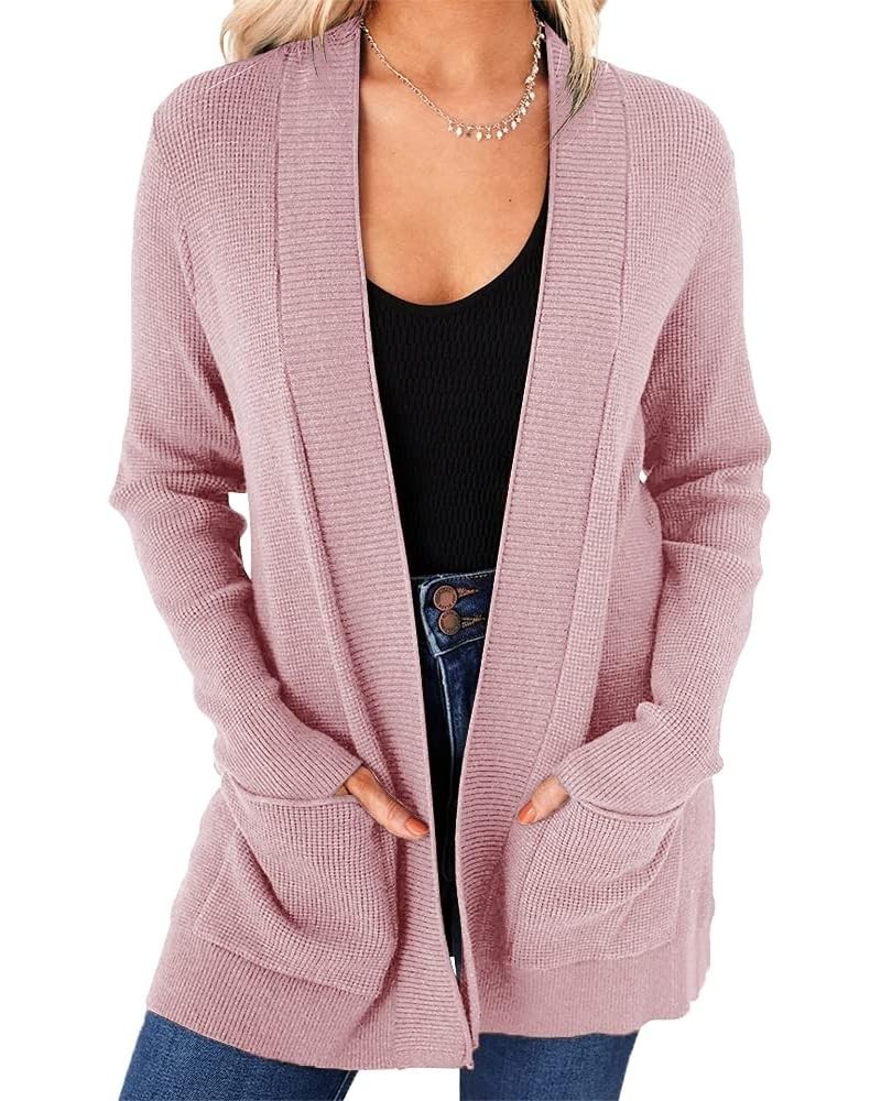 Women's Open Front Cardigan Sweater Chunky Soft Knit Casual Long Sleeve Sweaters Solid Loose with Pocket Red $22.35 Sweaters