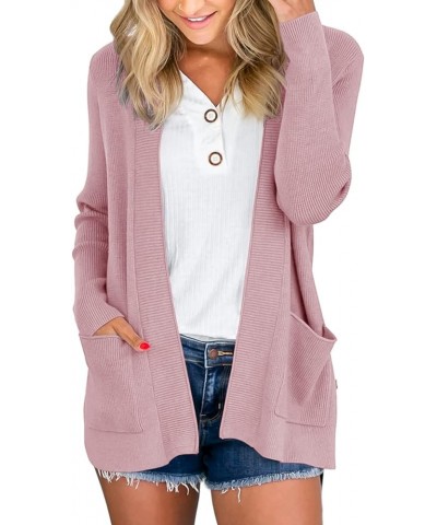 Women's Open Front Cardigan Sweater Chunky Soft Knit Casual Long Sleeve Sweaters Solid Loose with Pocket Red $22.35 Sweaters