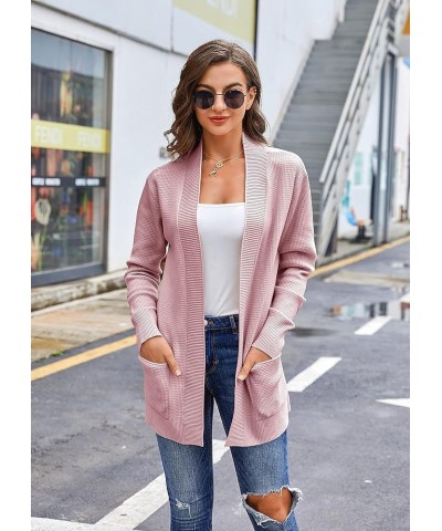 Women's Open Front Cardigan Sweater Chunky Soft Knit Casual Long Sleeve Sweaters Solid Loose with Pocket Red $22.35 Sweaters