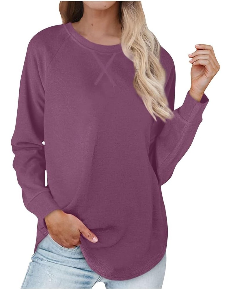 Long Sleeve Shirts for Women Workout Casual Tunic Tops Lightweight Crew Neck Sweatshirts Dressy Blouses for Leggings A00_purp...