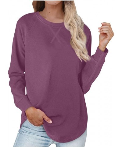 Long Sleeve Shirts for Women Workout Casual Tunic Tops Lightweight Crew Neck Sweatshirts Dressy Blouses for Leggings A00_purp...