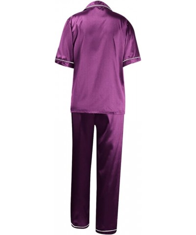 Silk Pajamas for Women Sexy With Robe Womens Pajama Sets Cotton Soft Silk Pajama Shorts And Tank Purple-2 $18.44 Sleep & Lounge