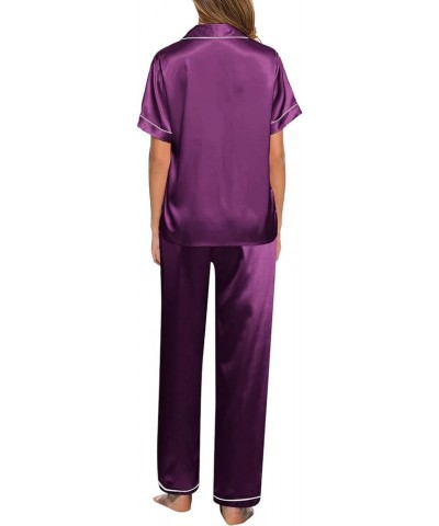 Silk Pajamas for Women Sexy With Robe Womens Pajama Sets Cotton Soft Silk Pajama Shorts And Tank Purple-2 $18.44 Sleep & Lounge