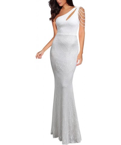 Women One Shoulder 1920s Plus Size Formal Dress Tassels Sleeve Sequins Gatsby Maxi Evening Gown A-white $47.94 Dresses