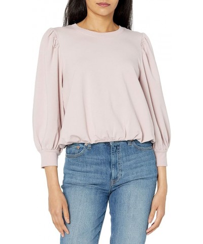 Women's Leona Short Puff Sleeve Crew Neck French Terry Sweatshirt Ice Pink $17.96 Hoodies & Sweatshirts