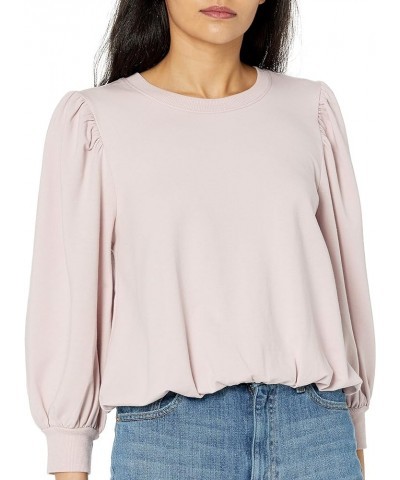 Women's Leona Short Puff Sleeve Crew Neck French Terry Sweatshirt Ice Pink $17.96 Hoodies & Sweatshirts