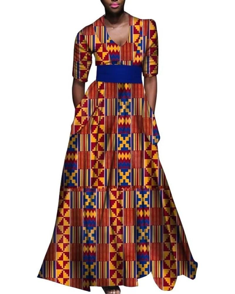 African Women's Dress for Summer Ankara Multicolor Girding Deep V-Neck Shirt Skirt 10 $27.20 Dresses