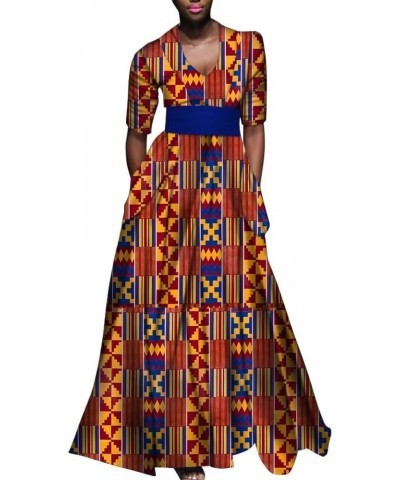 African Women's Dress for Summer Ankara Multicolor Girding Deep V-Neck Shirt Skirt 10 $27.20 Dresses