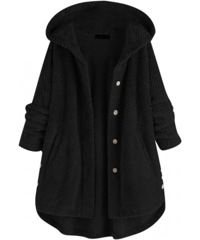 Pocket Coat Irregular Long Hooded Button Fleece Sleeve Plus Size Women Women's Coat Throw over for Women Jacket B-black $21.2...