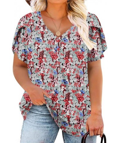 Womens Plus-Size Tops Petal Short Sleeve Shirts Summer Casual V Neck Loose Tee 09_floral_002 $11.99 T-Shirts