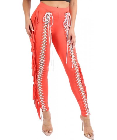 TOO HOT FASHIONS Women's Lace Up Pants High Waist Leggings Trousers Tights Skinny Stretch and Fit Curves Perfectly Orange $16...