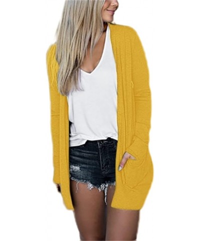 Long Cardigan Sweaters for Women Lightweight Knit Open Front Tops Outfits Casual Long Sleeve Outerwear with Pockets A-yellow ...