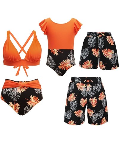 Matching Family Swimsuits Ruffle Bathing Suits Mommy and Me Swimwear Two Pieces Bikini Set Boys Orange $13.40 Swimsuits