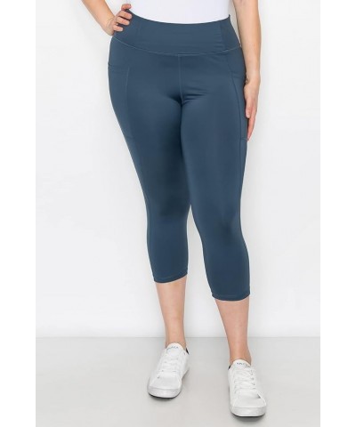 Women's Yoga Capri Leggings – Plus Size Non Brushed High Waisted 4 Way Stretch with Side Pocket Workout Pants Iron Blue P7513...