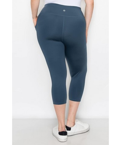 Women's Yoga Capri Leggings – Plus Size Non Brushed High Waisted 4 Way Stretch with Side Pocket Workout Pants Iron Blue P7513...