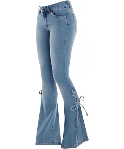 Women's Jeans Mid-Waist Denim Pants Stretch Skinny Flare Jeans Distressed Bootcut Jean Lace-Up Embroidered Jeans A-light Blue...