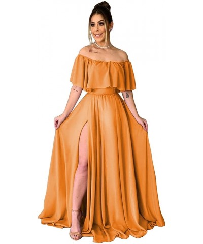 Women's Chiffon Bridesmaid Dresses Long Off Shoulder Formal Dresses with Slit Ruffle A-Line Party Gowns Orange $43.19 Dresses