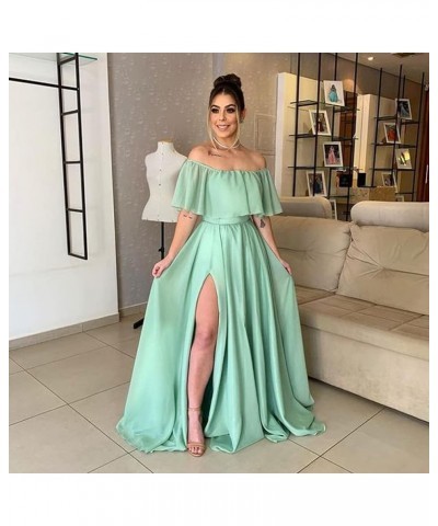 Women's Chiffon Bridesmaid Dresses Long Off Shoulder Formal Dresses with Slit Ruffle A-Line Party Gowns Orange $43.19 Dresses