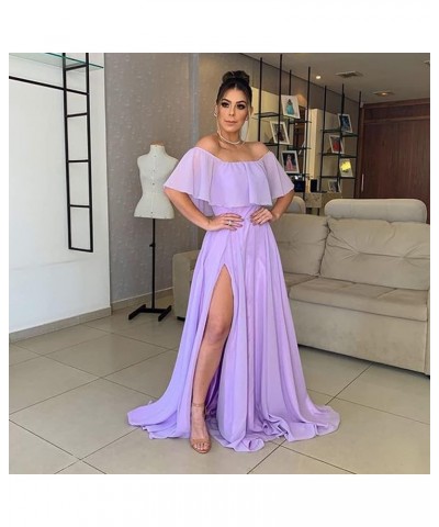 Women's Chiffon Bridesmaid Dresses Long Off Shoulder Formal Dresses with Slit Ruffle A-Line Party Gowns Orange $43.19 Dresses