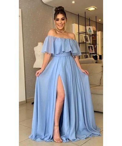 Women's Chiffon Bridesmaid Dresses Long Off Shoulder Formal Dresses with Slit Ruffle A-Line Party Gowns Orange $43.19 Dresses