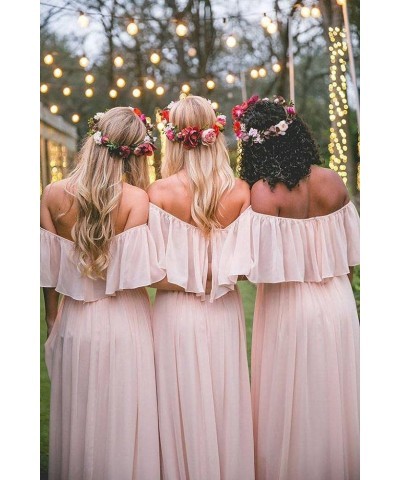 Women's Chiffon Bridesmaid Dresses Long Off Shoulder Formal Dresses with Slit Ruffle A-Line Party Gowns Orange $43.19 Dresses