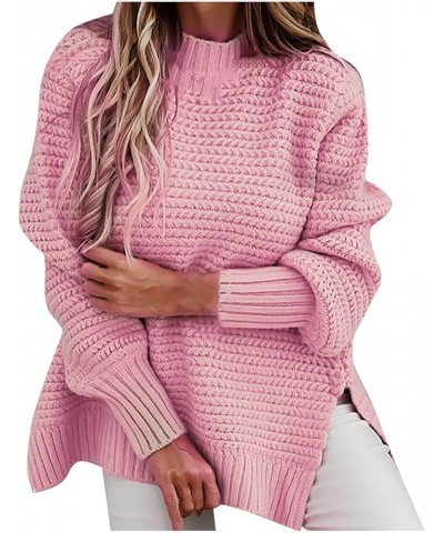 Women's Mock Turtleneck Sweaters Batwing Sleeve Loose Oversized Chunky Knitted Pullover Casual Waffle Ribbed Jumper Pink $9.6...