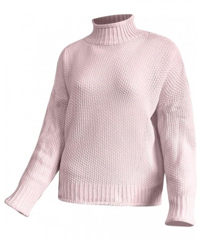 Womens Plus Size Sweater Solid Color Tops, Long-Sleeved Turtleneck Sweaters, Fall Fuzzy Knit Warm Pullover Sweater 1-pink $14...