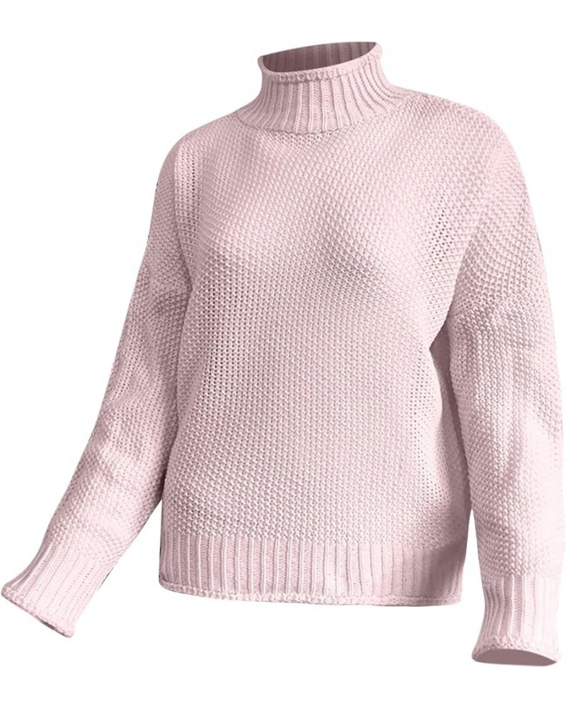 Womens Plus Size Sweater Solid Color Tops, Long-Sleeved Turtleneck Sweaters, Fall Fuzzy Knit Warm Pullover Sweater 1-pink $14...