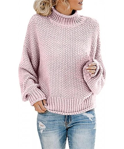 Womens Plus Size Sweater Solid Color Tops, Long-Sleeved Turtleneck Sweaters, Fall Fuzzy Knit Warm Pullover Sweater 1-pink $14...