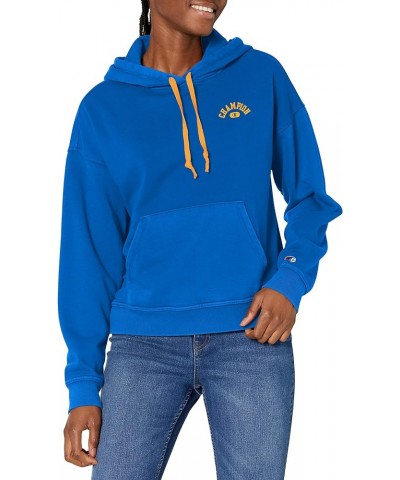 Women's Powerblend Vintage Wash Hoodie, Left Chest Graphic Solar Wash Deep Dazzling Blue $20.31 Activewear