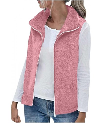 Womens Fuzzy Sherpa Fleece Jacket Lightweight Vest Cozy Sleeveless Cardigan Zipper Waistcoat Outerwear with Pockets Pink-3 $6...