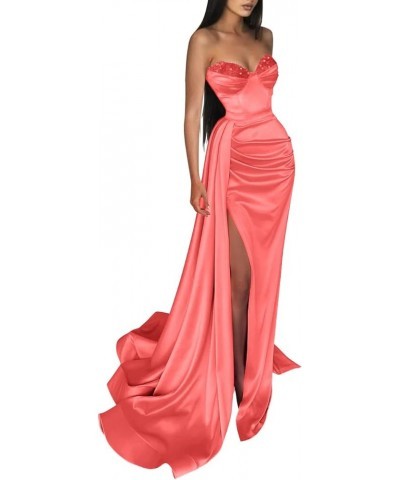 Sweetheart Mermaid Prom Dresses with Train Strapless Sequin Slit Long Evening Gown Coral $39.59 Dresses