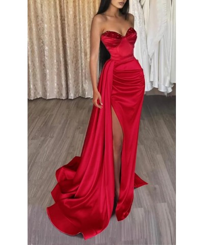 Sweetheart Mermaid Prom Dresses with Train Strapless Sequin Slit Long Evening Gown Coral $39.59 Dresses