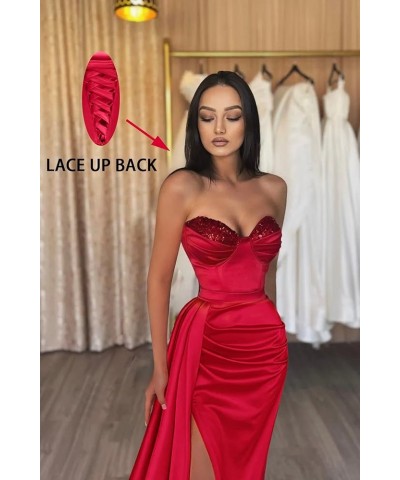 Sweetheart Mermaid Prom Dresses with Train Strapless Sequin Slit Long Evening Gown Coral $39.59 Dresses