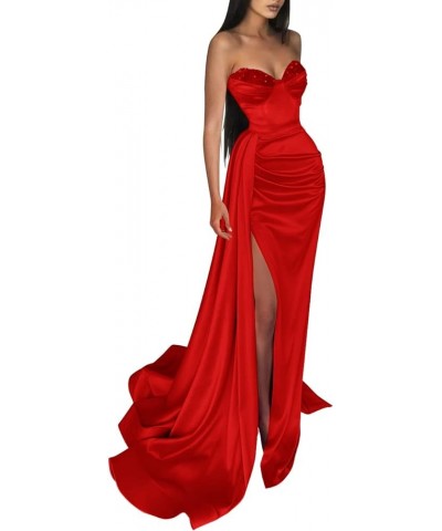 Sweetheart Mermaid Prom Dresses with Train Strapless Sequin Slit Long Evening Gown Coral $39.59 Dresses