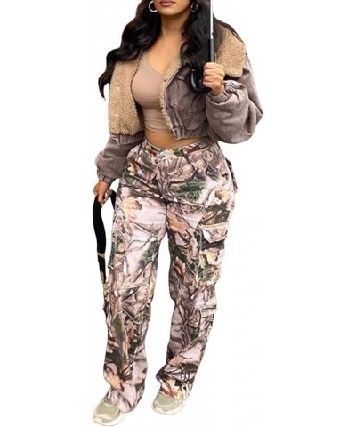 Women Camo Cargo Pants High Waist Baggy Wide Leg Camouflage Army Fatigue Joggers Trousers Slim Fit Pocket Sweatpants Pink $15...