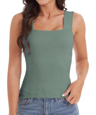 Women Floral Square Neck Crop Tank Top Wide Strap Going Out Tops Y2K Jacquard Cami Trendy Cute Summer Dark Green $10.43 Tops