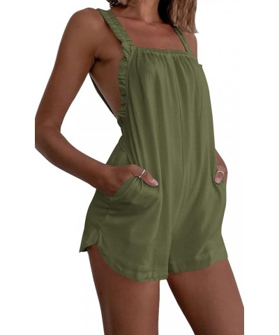 Overall Shorts for Women Ruffle Sleeveless Backless Summer Cami Rompers Jumpsuit with Pockets Army Green $20.34 Rompers