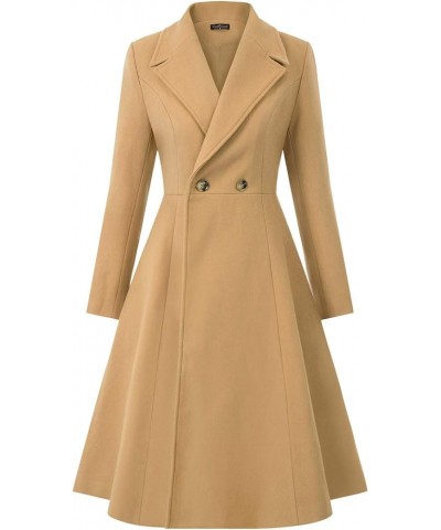 Women's Pea Coat Double Breasted A Line Long Trench Coat Winter Dress Coat with Pockets Camel $49.49 Coats