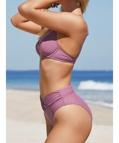 Women Swimsuit Bikini Set High Waisted Ruched Cheeky Two Piece Bathing Suit with Underwire Periwinkle $23.99 Swimsuits