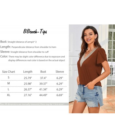 Women's Peplum Tops Short Sleeve Babydoll Dress V Neck Floral Top B-caramel $10.43 Tops