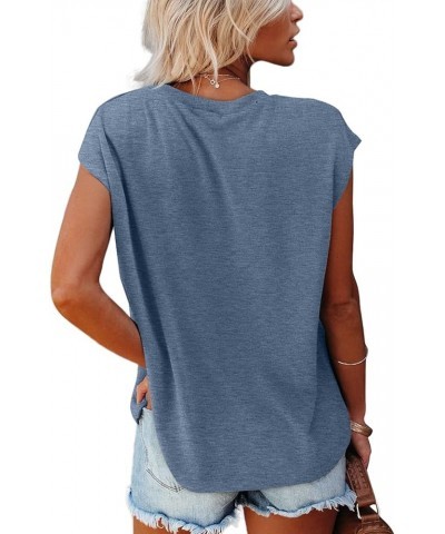 T Shirts for Women Loose Fit Cap Sleeve T Shirts with Pocket for Women 012-gray Blue $8.39 Tops