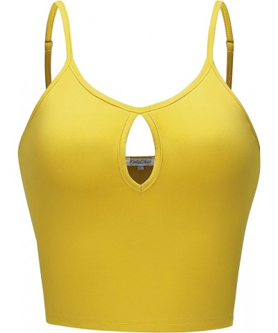 Womens Summer Basic Sleeveless V Neck Cut Out Keyhole Crop Top Cami Yellow $10.19 Tanks