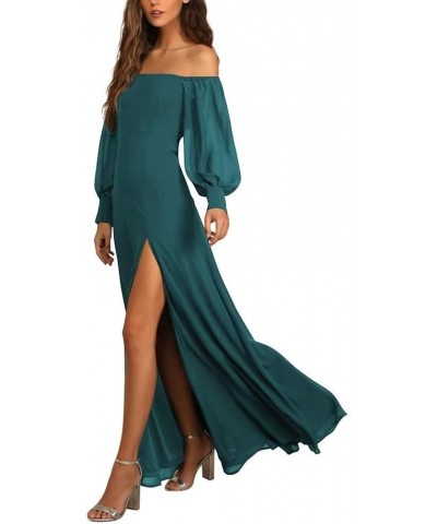 Off The Shoulder Long Sleeve Chiffon Bridesmaid Dresses Long Formal Wedding Guest Dresses for Women with Slit Teal $35.20 Dre...