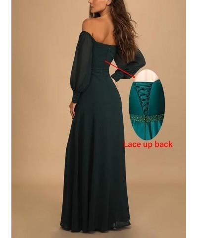 Off The Shoulder Long Sleeve Chiffon Bridesmaid Dresses Long Formal Wedding Guest Dresses for Women with Slit Teal $35.20 Dre...