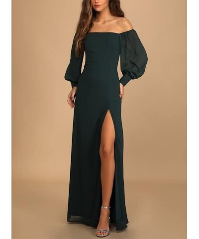 Off The Shoulder Long Sleeve Chiffon Bridesmaid Dresses Long Formal Wedding Guest Dresses for Women with Slit Teal $35.20 Dre...