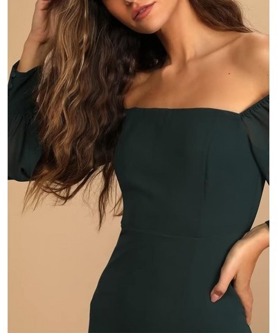 Off The Shoulder Long Sleeve Chiffon Bridesmaid Dresses Long Formal Wedding Guest Dresses for Women with Slit Teal $35.20 Dre...