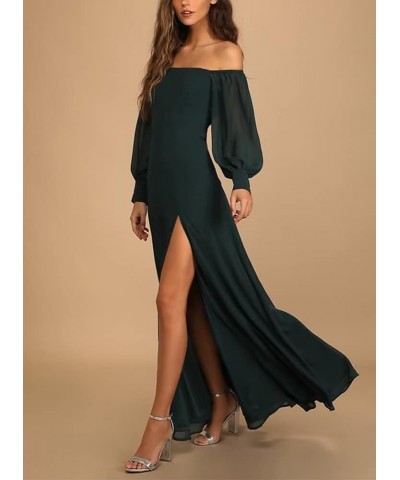 Off The Shoulder Long Sleeve Chiffon Bridesmaid Dresses Long Formal Wedding Guest Dresses for Women with Slit Teal $35.20 Dre...