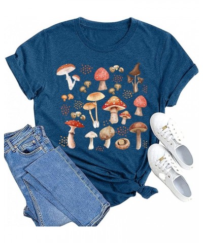 Mushrooms Shirts for Women Mycology Tshirt Fungi Lover Tee Mushroom Graphic Short Sleeve Blue $13.77 Tops